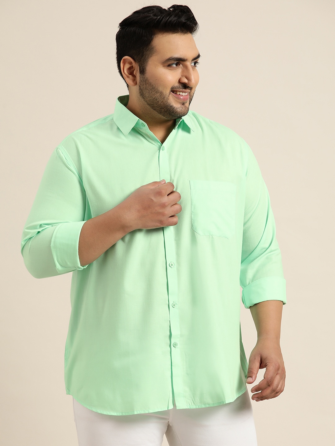 

SOJANYA PLUS Men Green Pure Cotton Classic Casual Shirt