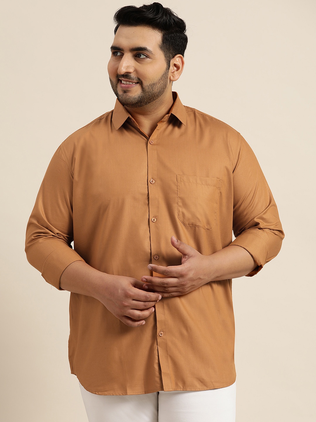 

SOJANYA PLUS Men Tan Pure Cotton Classic Casual Shirt