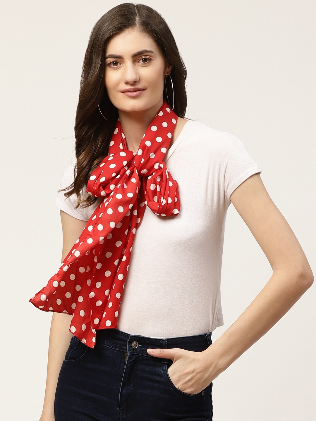 

DressBerry Women Red & White Polka Dots Printed Scarf