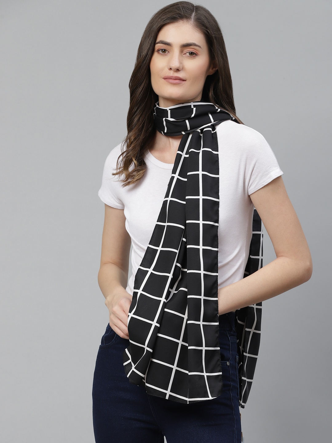 

Mast & Harbour Women Black & White Monochrome Checked Scarf