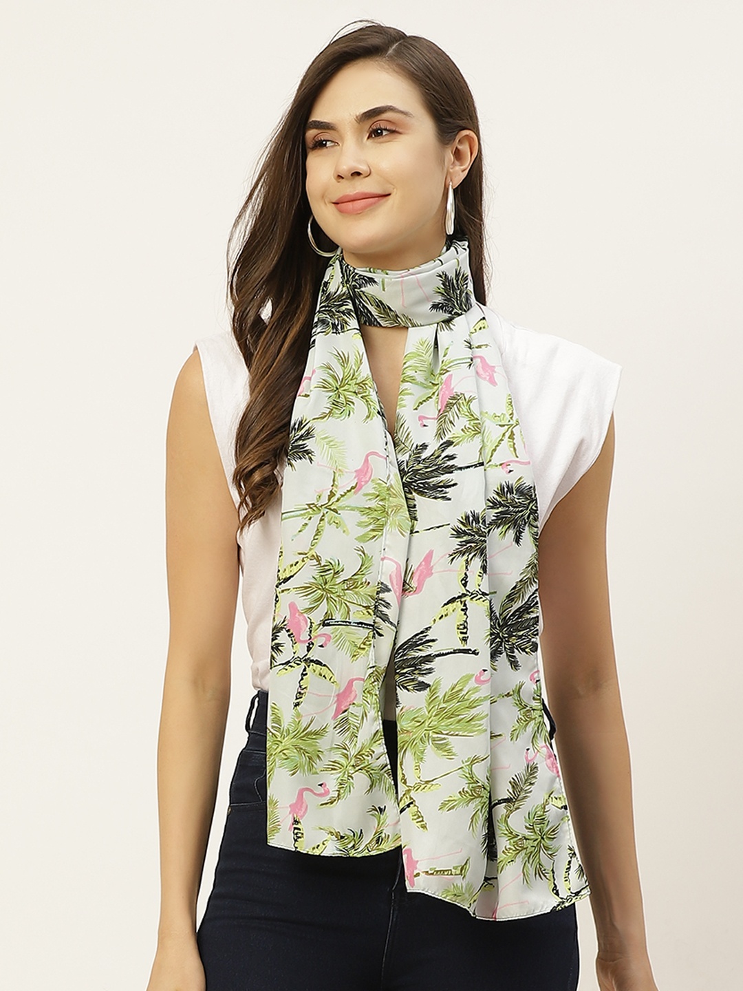 

DressBerry Women White & Green Printed Scarf