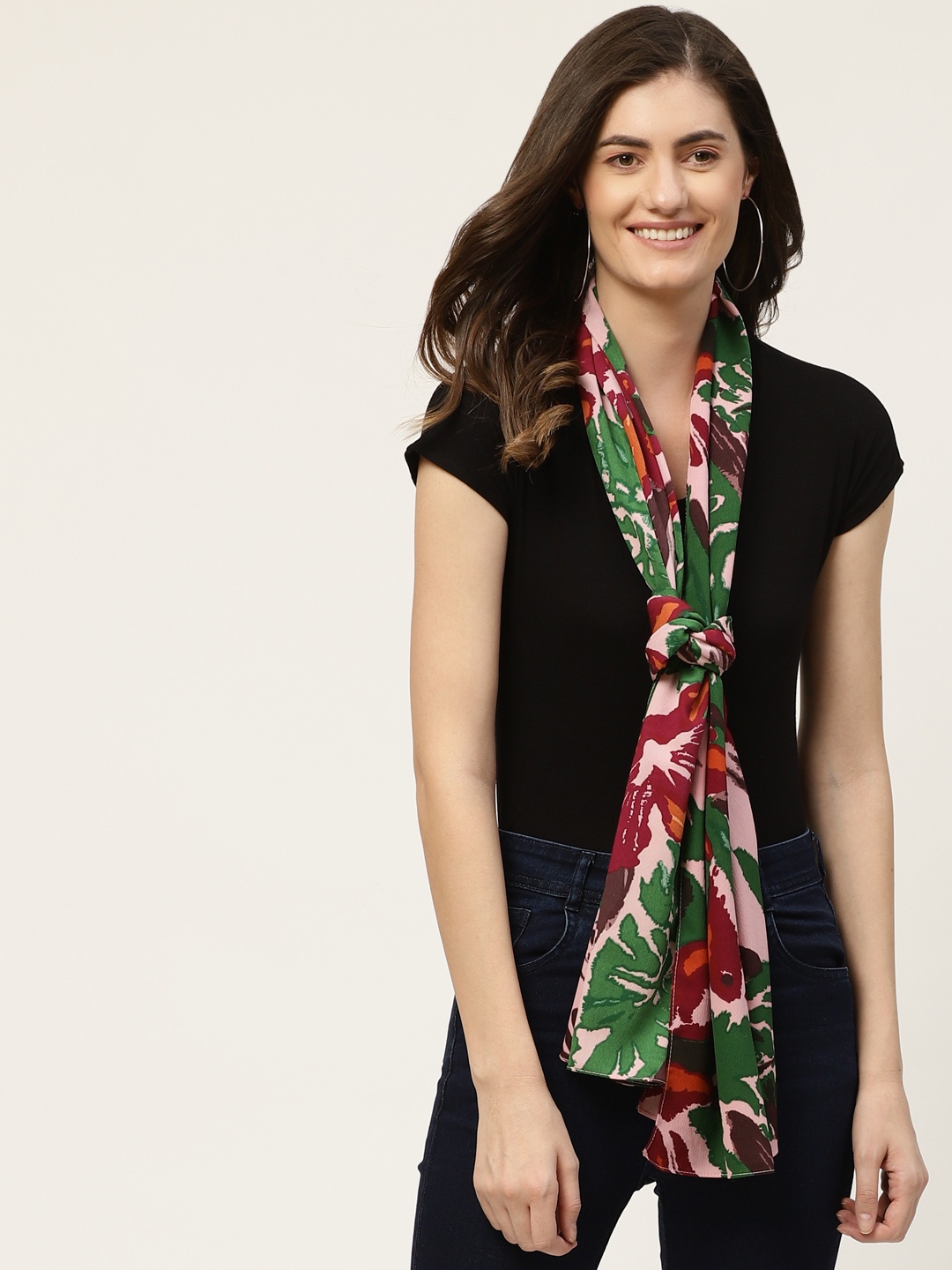 

DressBerry Women Pink & Green Floral Printed Scarf