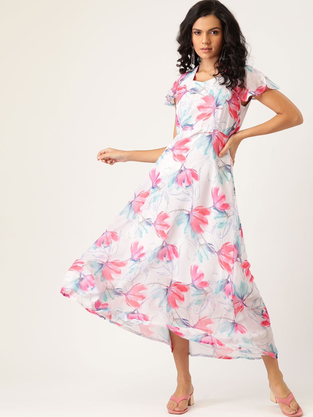 

Moda Rapido White & Pink Floral Maxi Dress