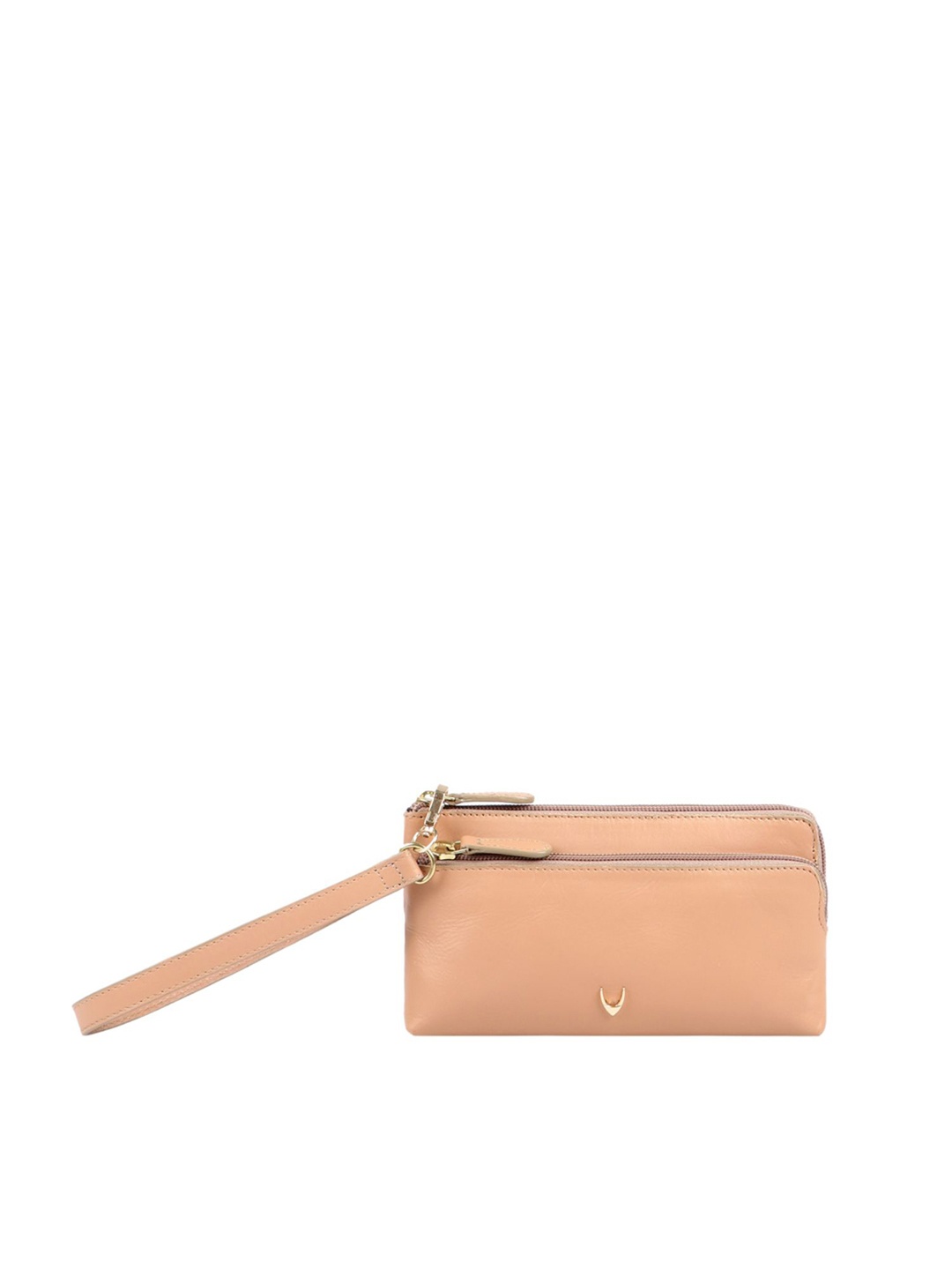 

Hidesign Peach-Coloured Solid Leather Purse Clutch