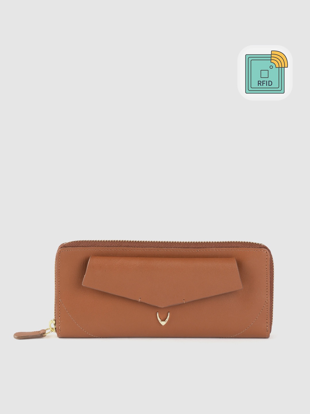 

Hidesign Women Tan Brown Solid Leather Handcrafted Zip Around Wallet with RFID