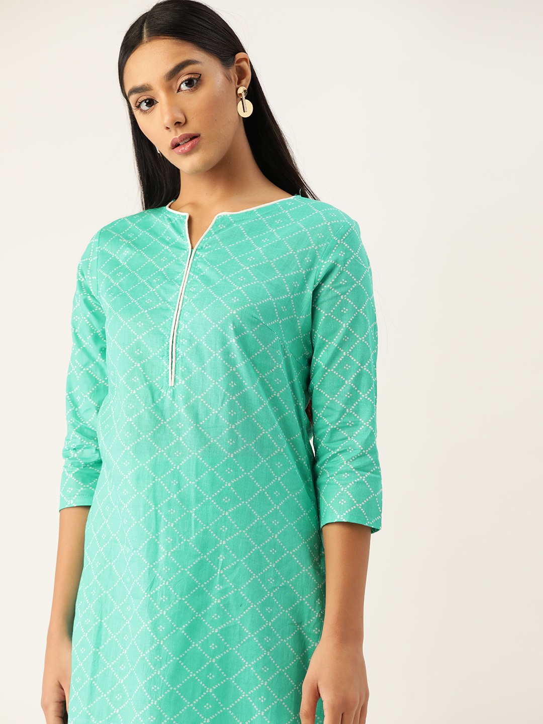 

Anouk Women Green & Off White Printed Pure Cotton Kurta with Palazzos