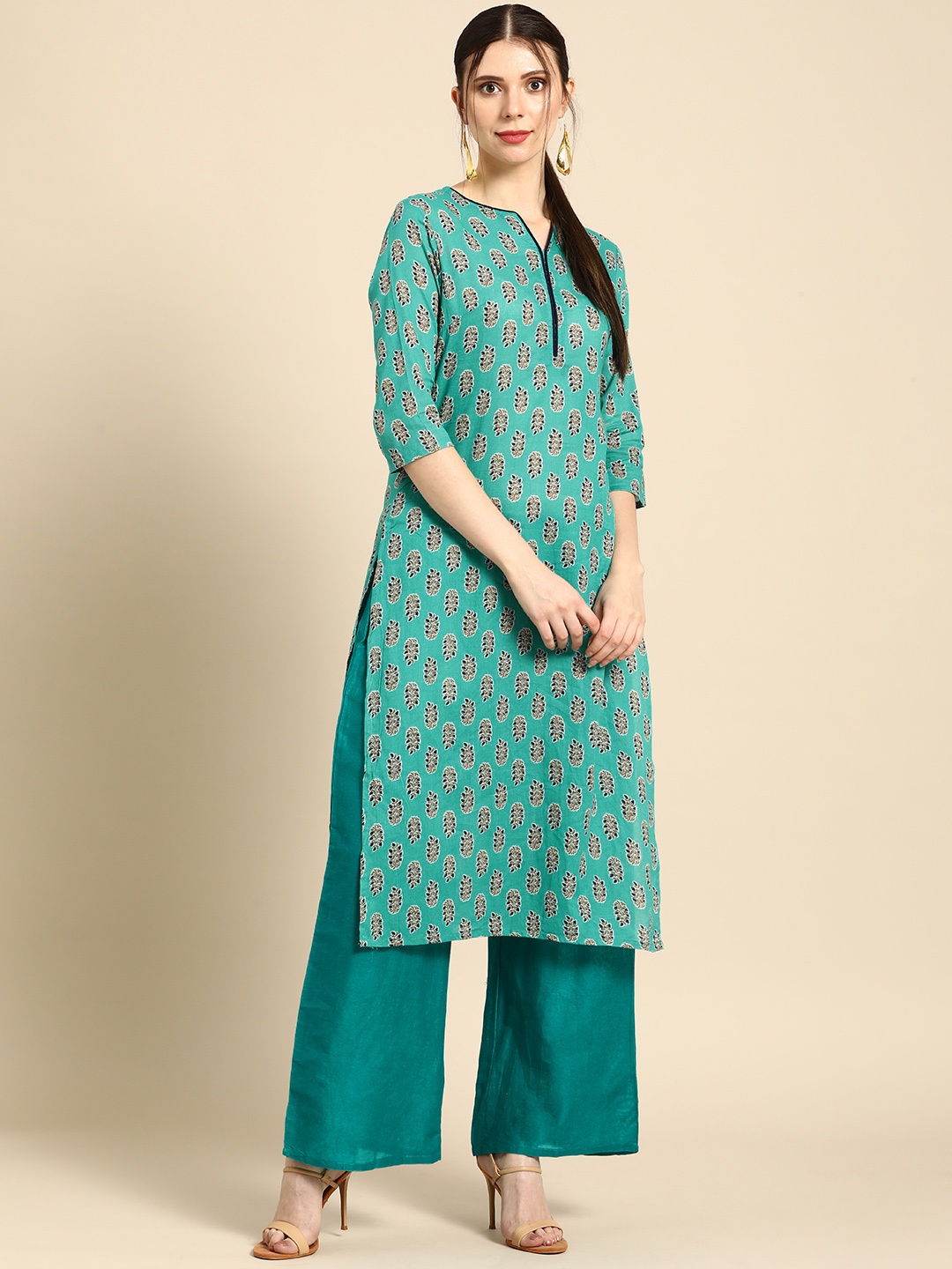 

Anouk Women Blue Pure Cotton Ethnic Motifs Print Kurta with Trousers