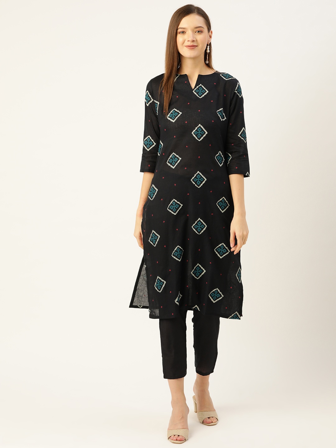 

Anouk Women Black Pure Cotton Ethnic Motifs Print Kurta with Trousers