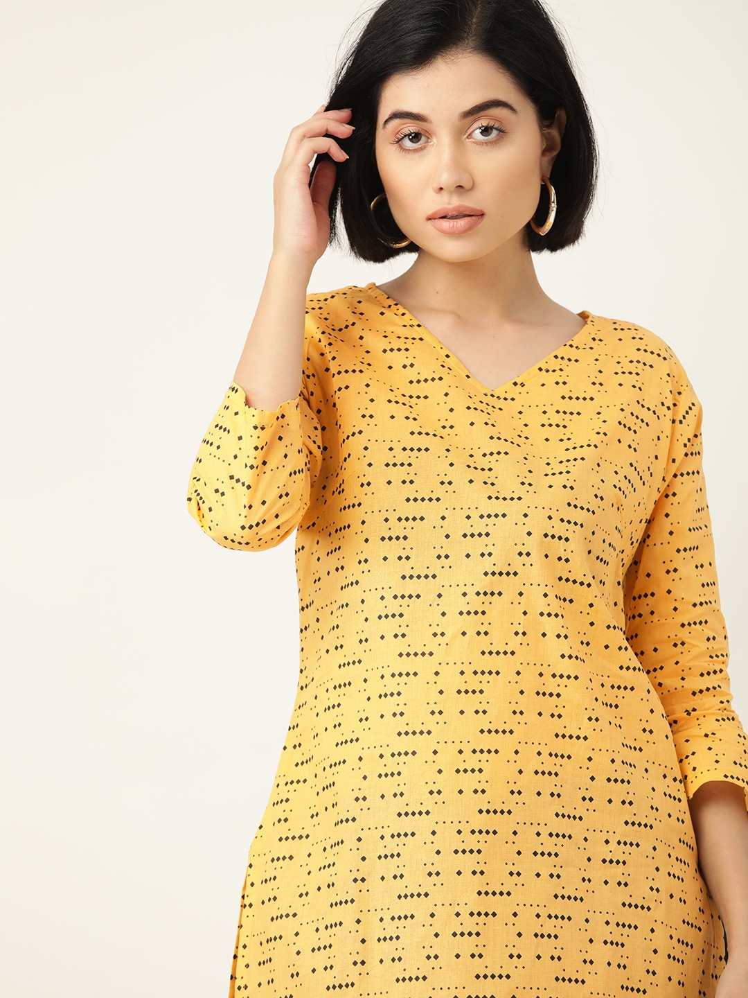 

Anouk Women Yellow & Black Pure Cotton Geometric Print Kurta