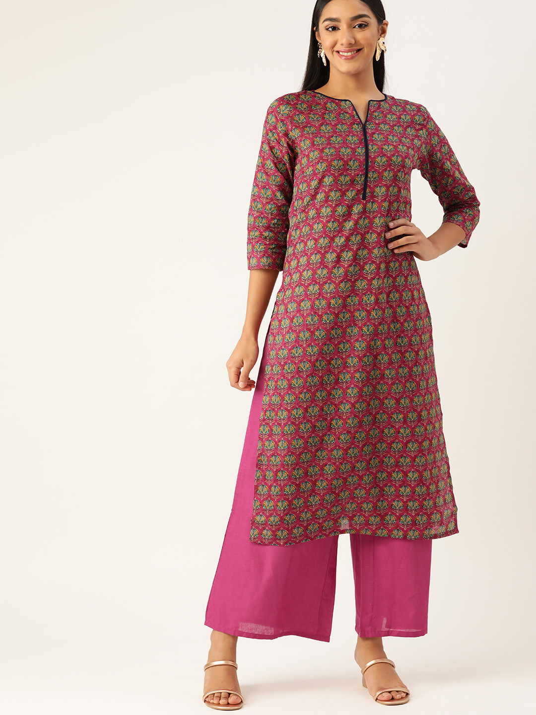 

Anouk Women Magenta & Green Ethnic Motifs Printed Kurta with Palazzos