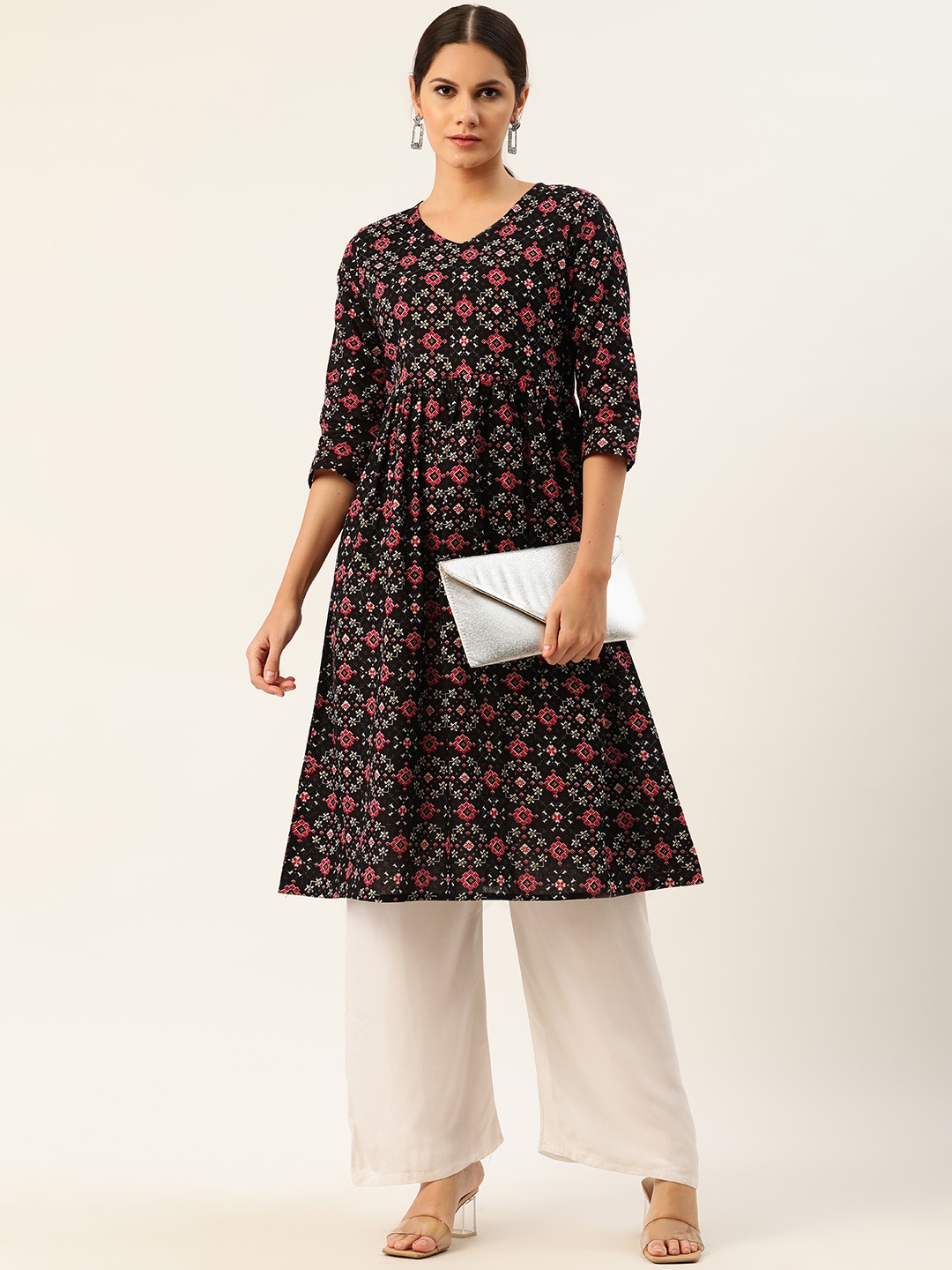 

Anouk Women Black & Pink Pure Cotton Ethnic Motifs Printed Kurta