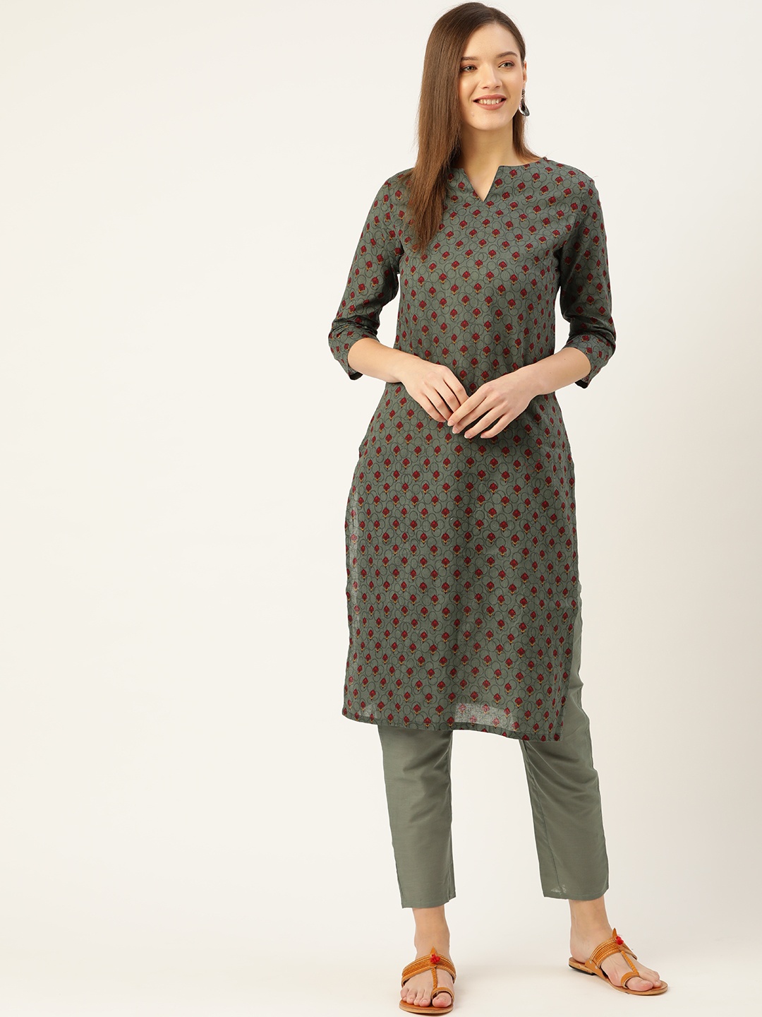

Anouk Women Green & Maroon Printed Pure Cotton Kurta with Trousers