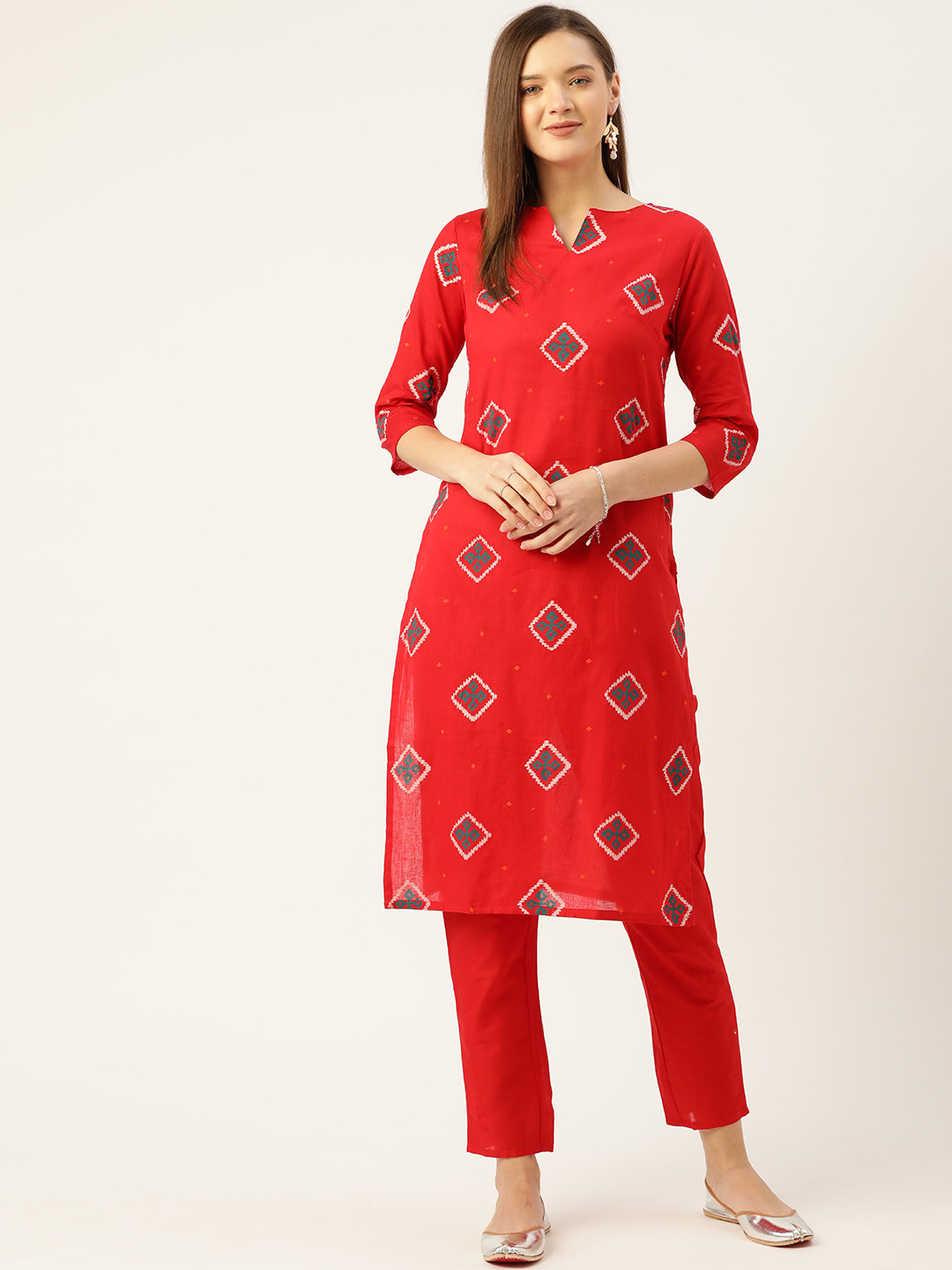

Anouk Women Red Ethnic Motifs Printed Pure Cotton Kurta with Trousers