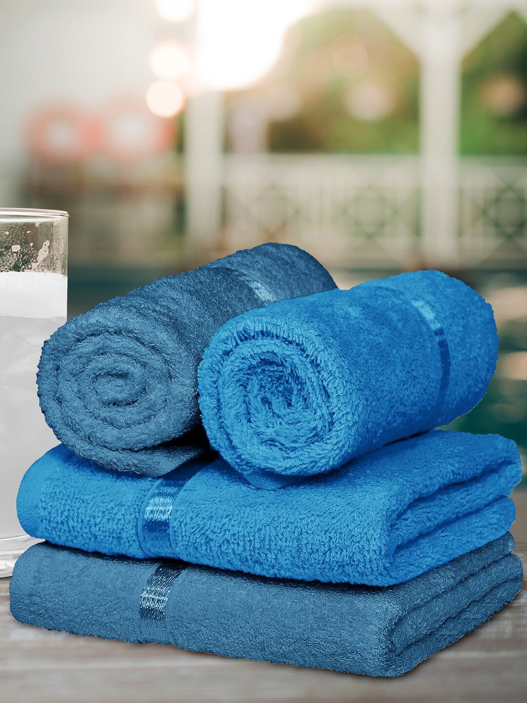 

Story@home Set Of 4 Solid 450 GSM Ultra-Soft Hand Towels, Blue