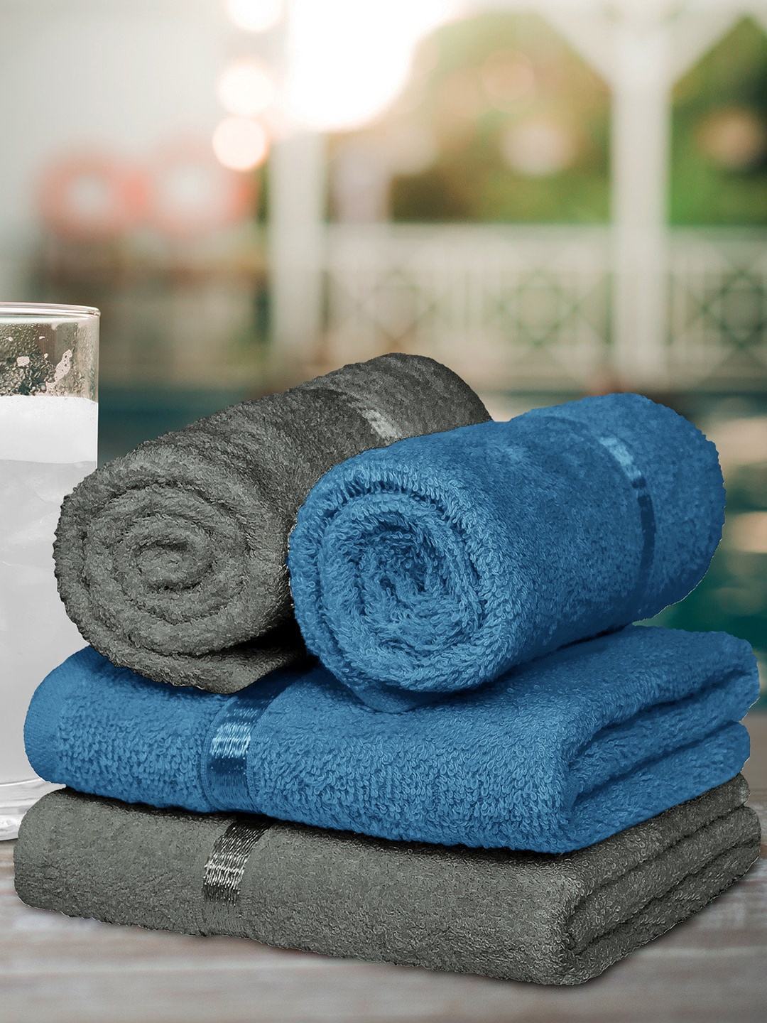 

Story@home Set Of 4 Solid Cotton 450 GSM Hand Towels, Navy blue