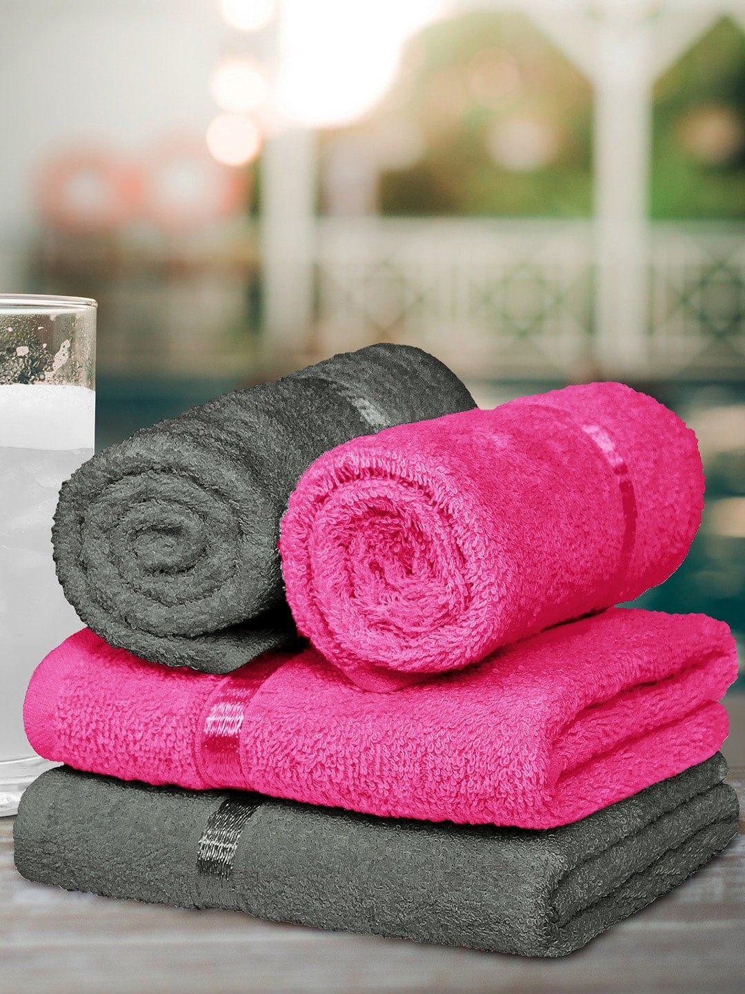 

Story@home Set Of 4 Solid 450 GSM Ultra-Soft Hand Cotton Towels, Pink