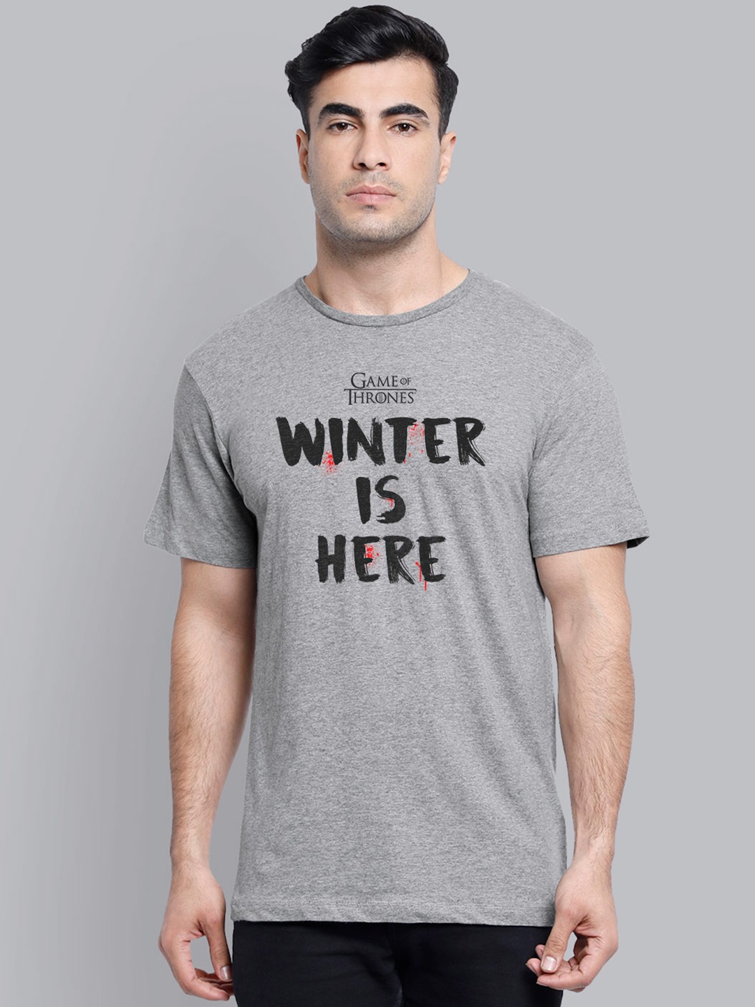 

Free Authority Men Grey Game Of Thrones Printed Round Neck T-shirt