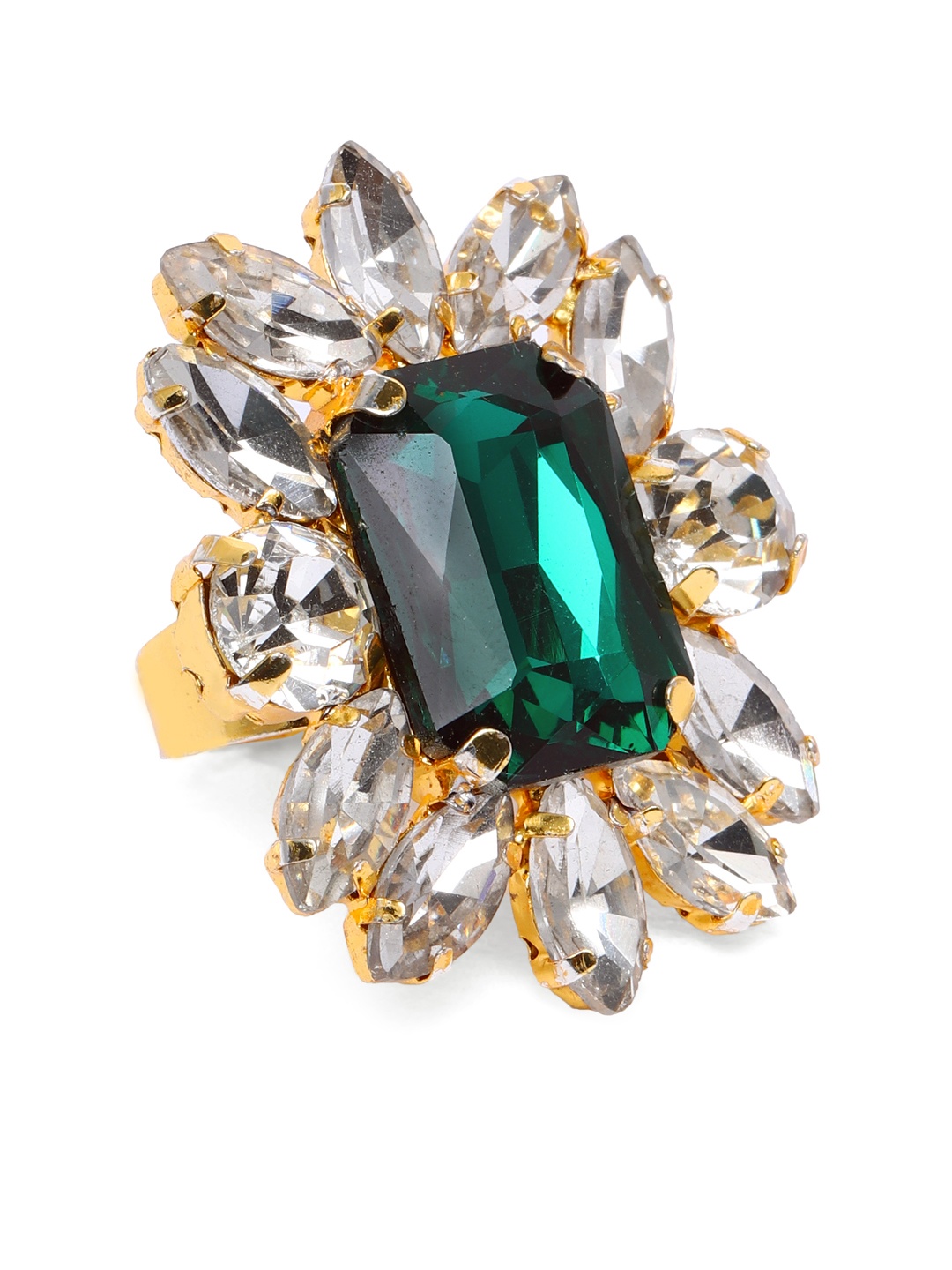 

Zaveri Pearls White & Green Gold-Plated Studded Adjustable Finger Ring