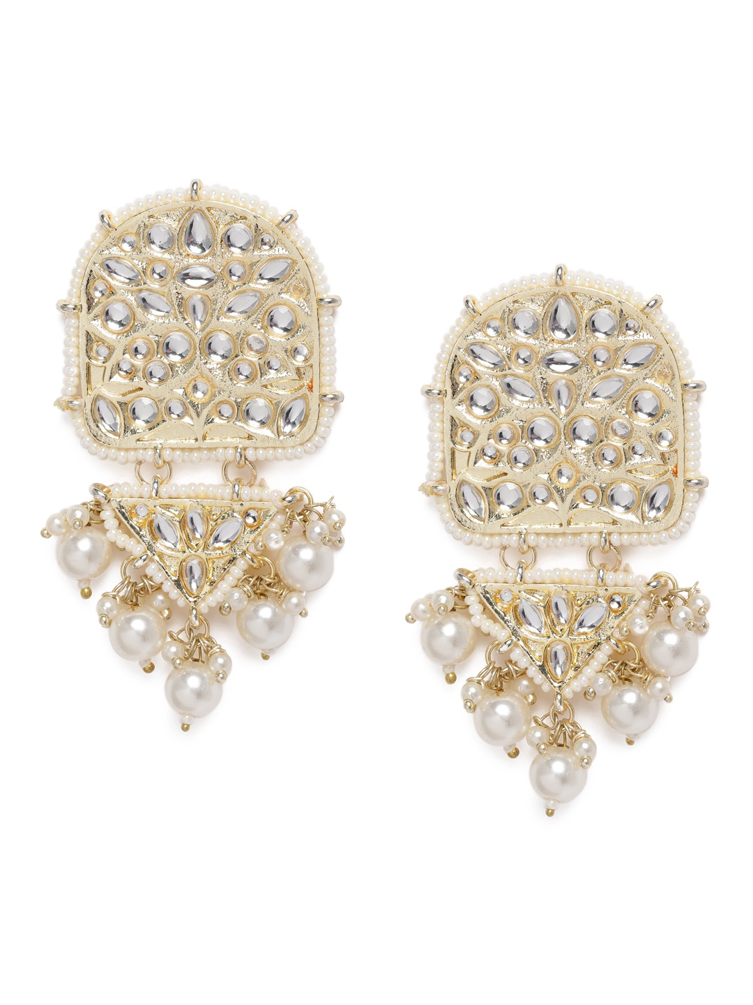 

Zaveri Pearls Gold-Toned & White Kundan Studded Classic Drop Earrings