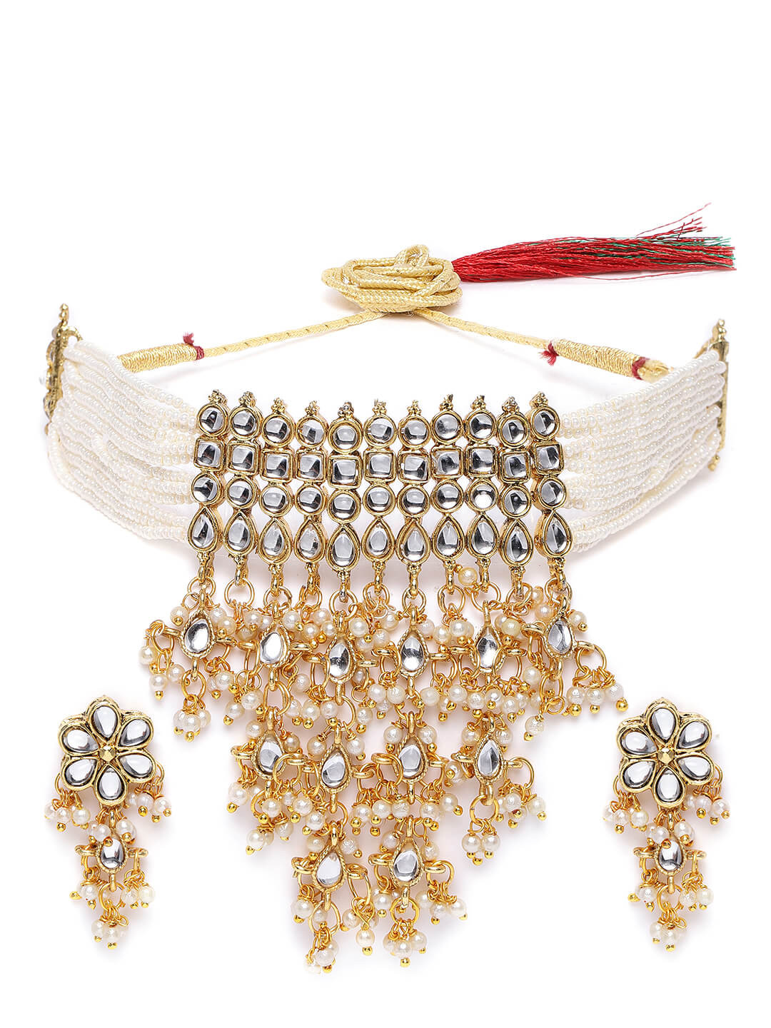 

Zaveri Pearls Gold Plated & White Jewellery Set