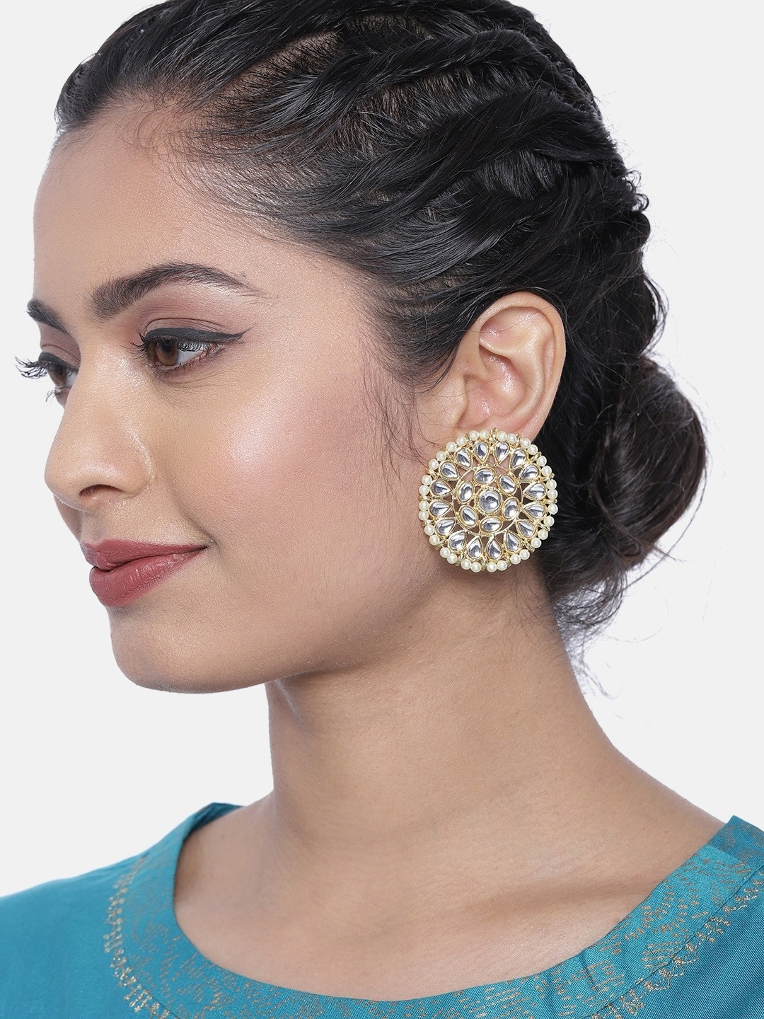 

Zaveri Pearls Gold-Toned Kundan Studded Circular Studs