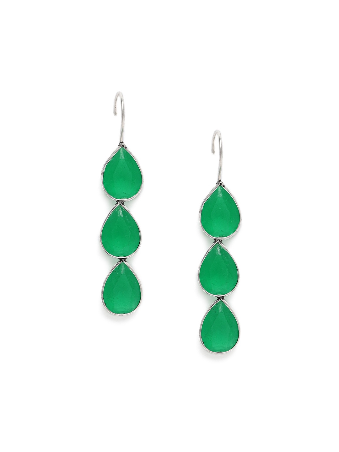 

Zaveri Pearls Green Silver-Plated Teardrop Shaped Drop Earrings