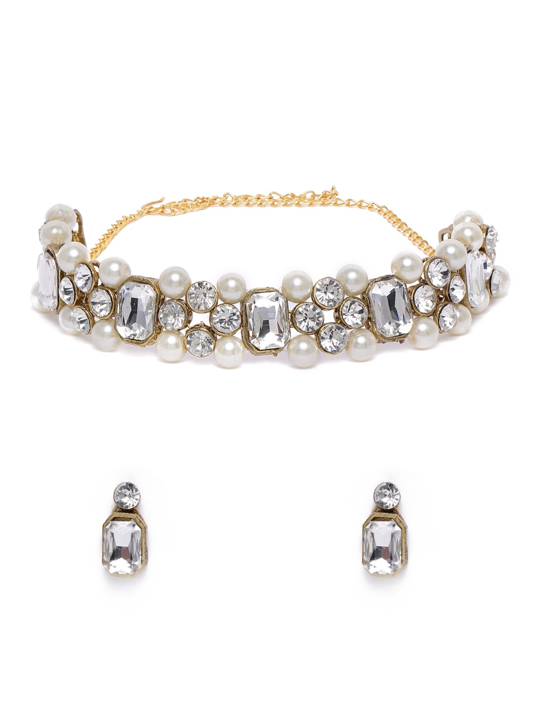 

Zaveri Pearls White & Gold Plated Crystal Shine Stones & Pearls Jewellery Set