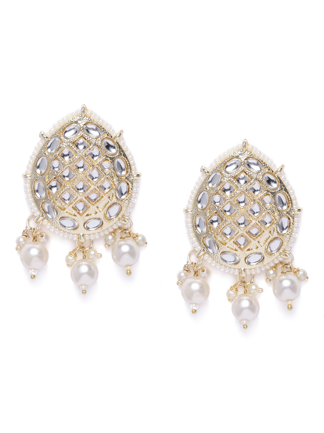 

Zaveri Pearls Gold-Toned Kundan Studded Pearl Drop Earrings