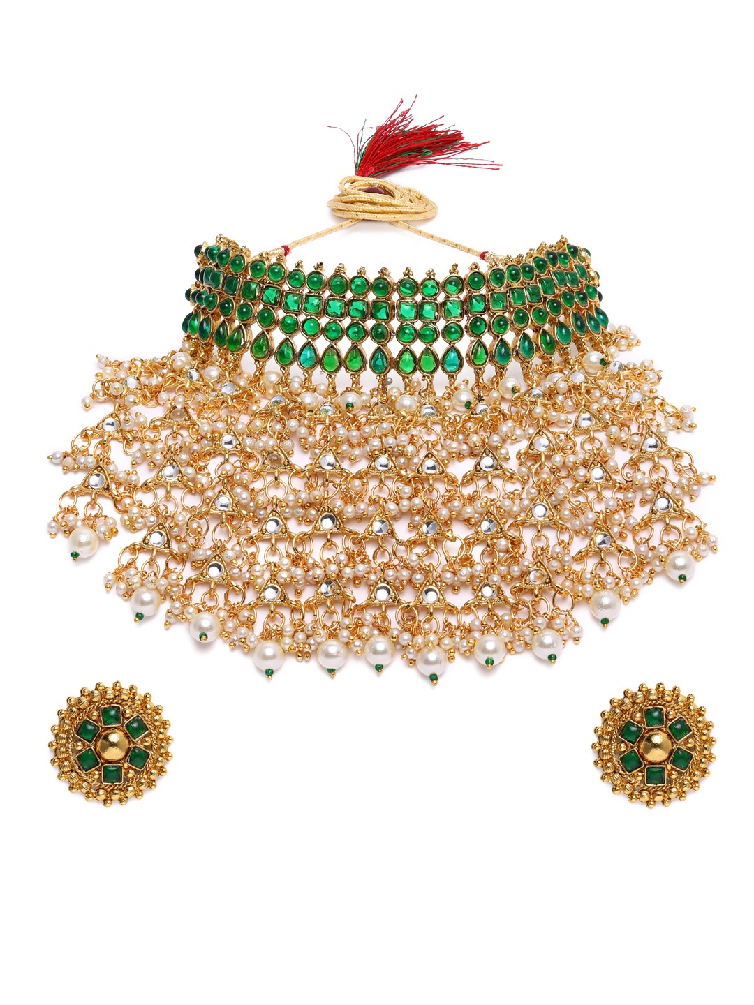 

Zaveri Pearls Gold-Plated Green Wedding Collection Kundan Jewellery Set