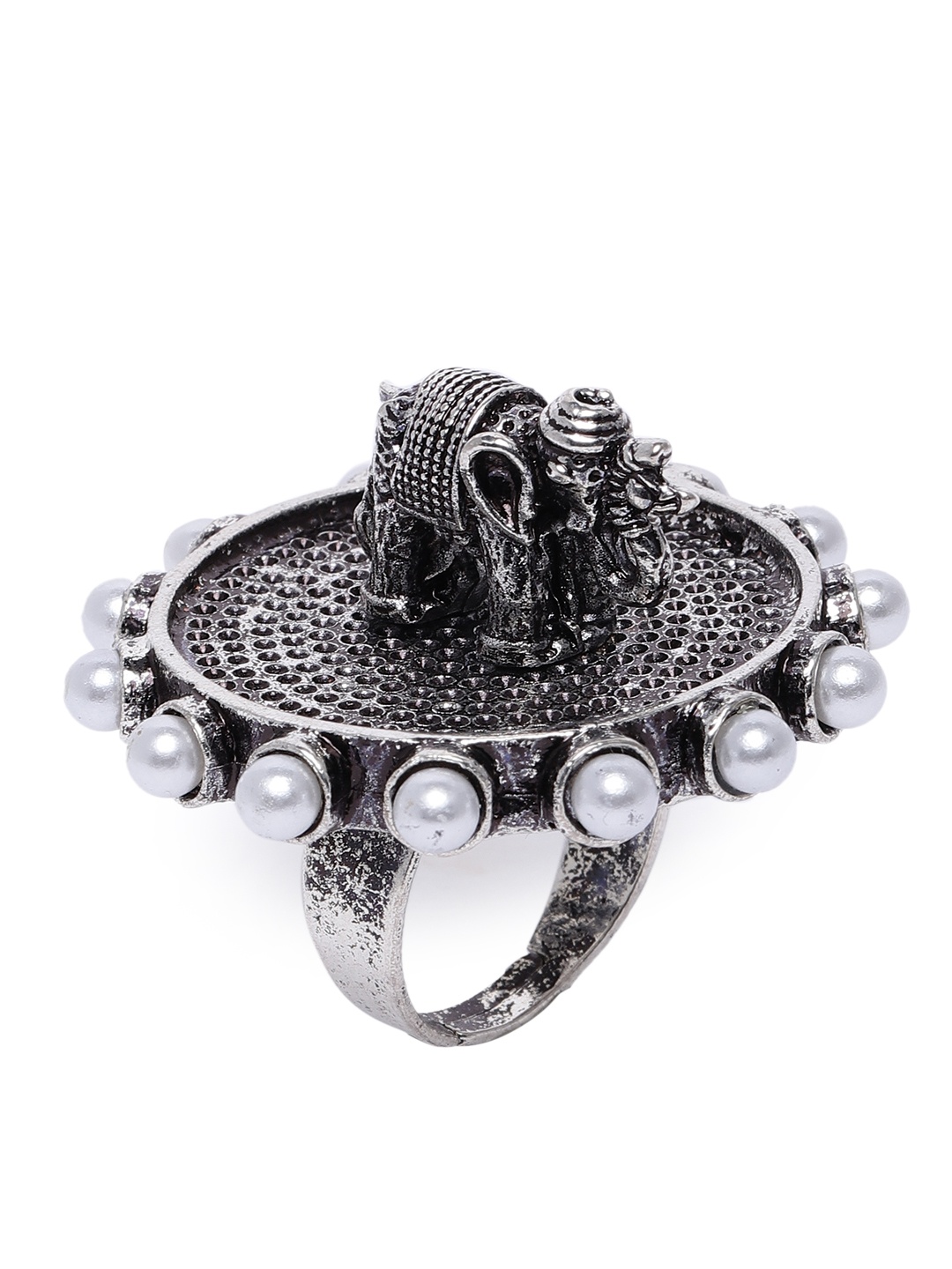 

Zaveri Pearls Women Silver-Plated Oxidised Adjustable Finger Ring