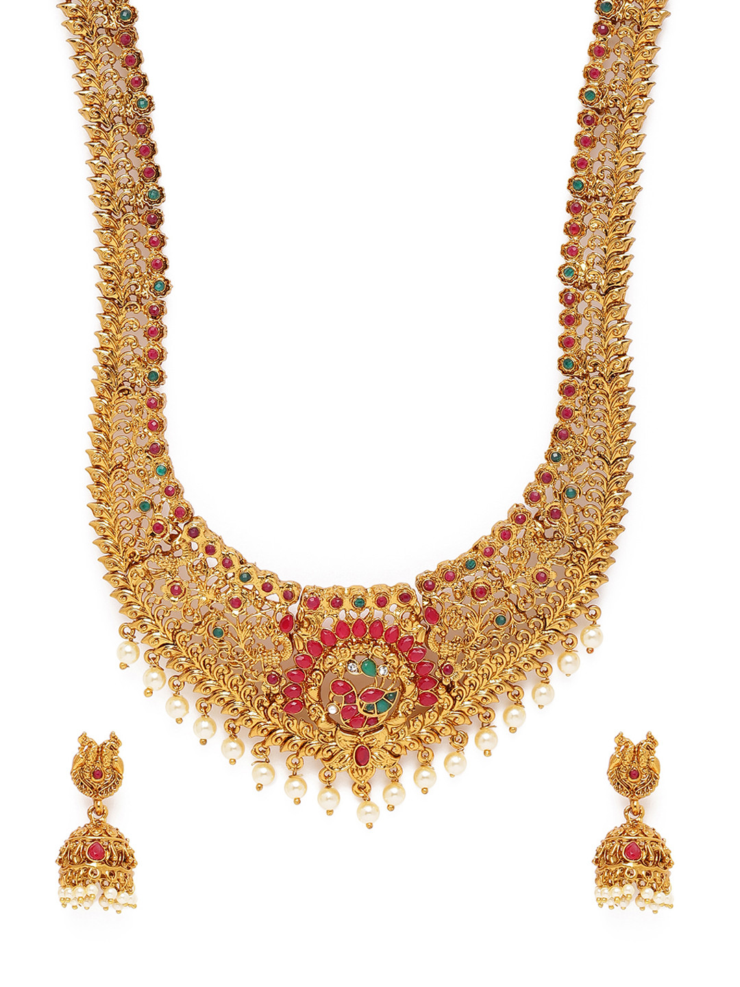 

Zaveri Pearls Gold-Toned Peacock Inspired South Indian Style Jewellery Set