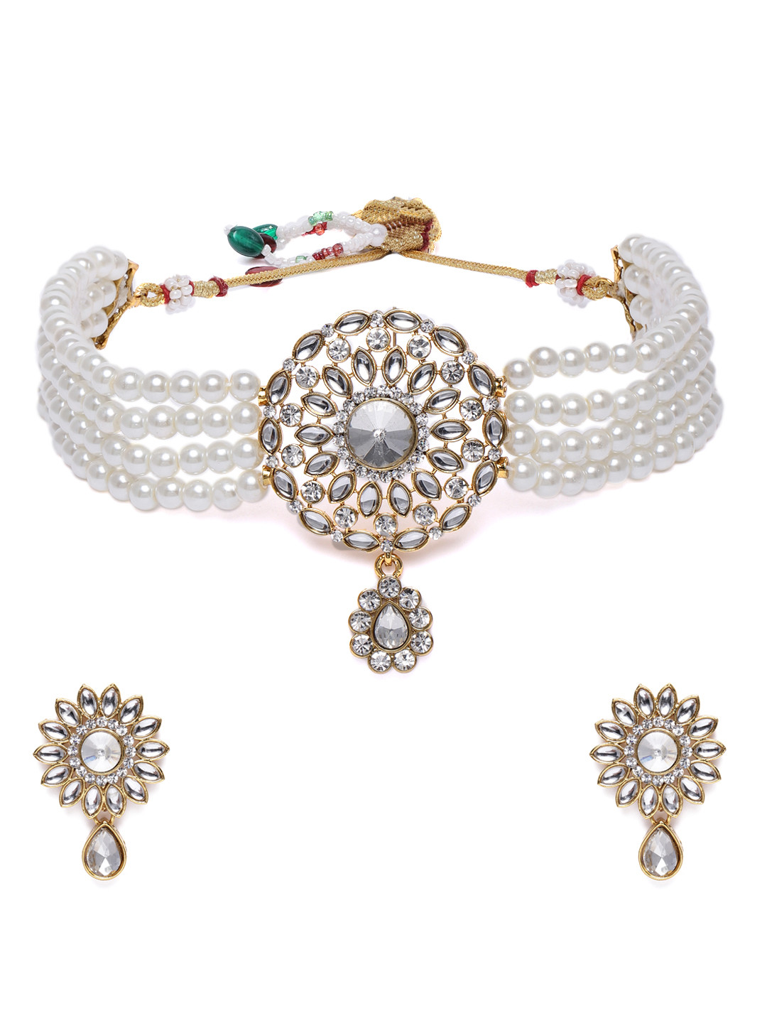 

Zaveri Pearls White & Gold Plated Kundan Jewellery Set