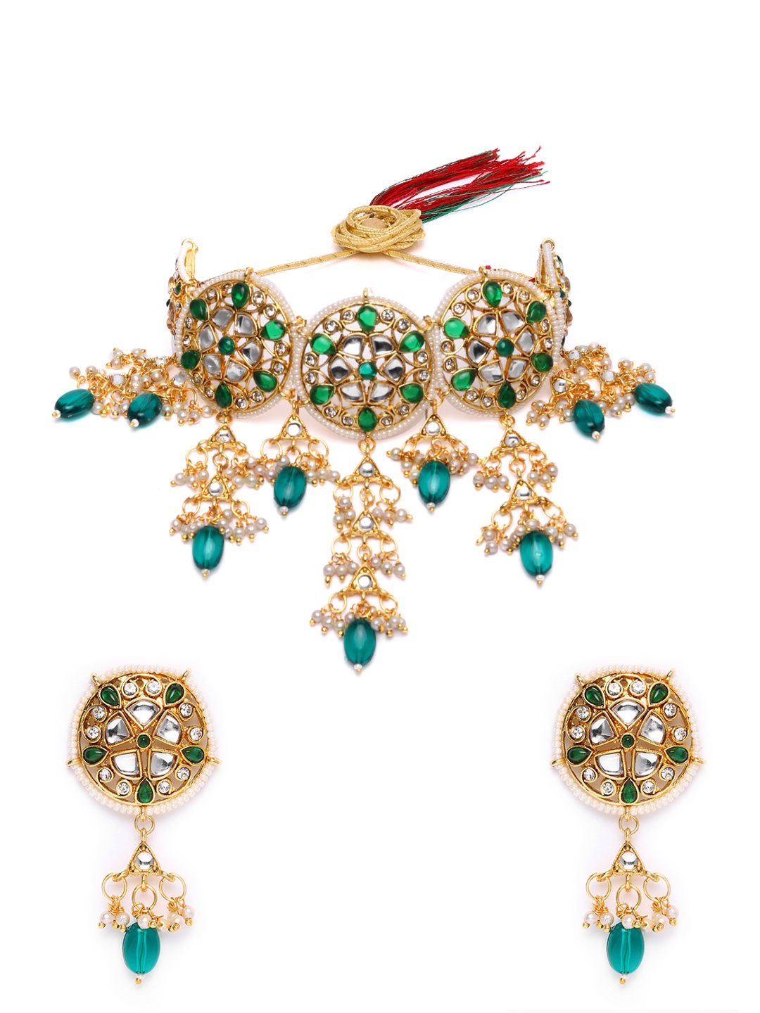 

Zaveri Pearls Gold Toned Green Wedding Collection Jewellery Set