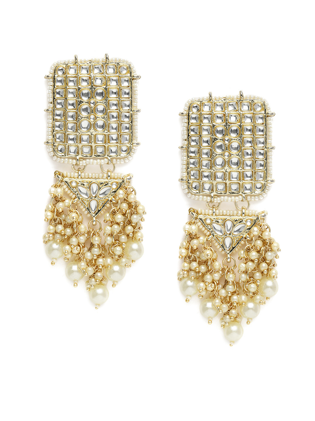 

Zaveri Pearls Gold-Toned Geometric Kundan Studded Drop Earrings