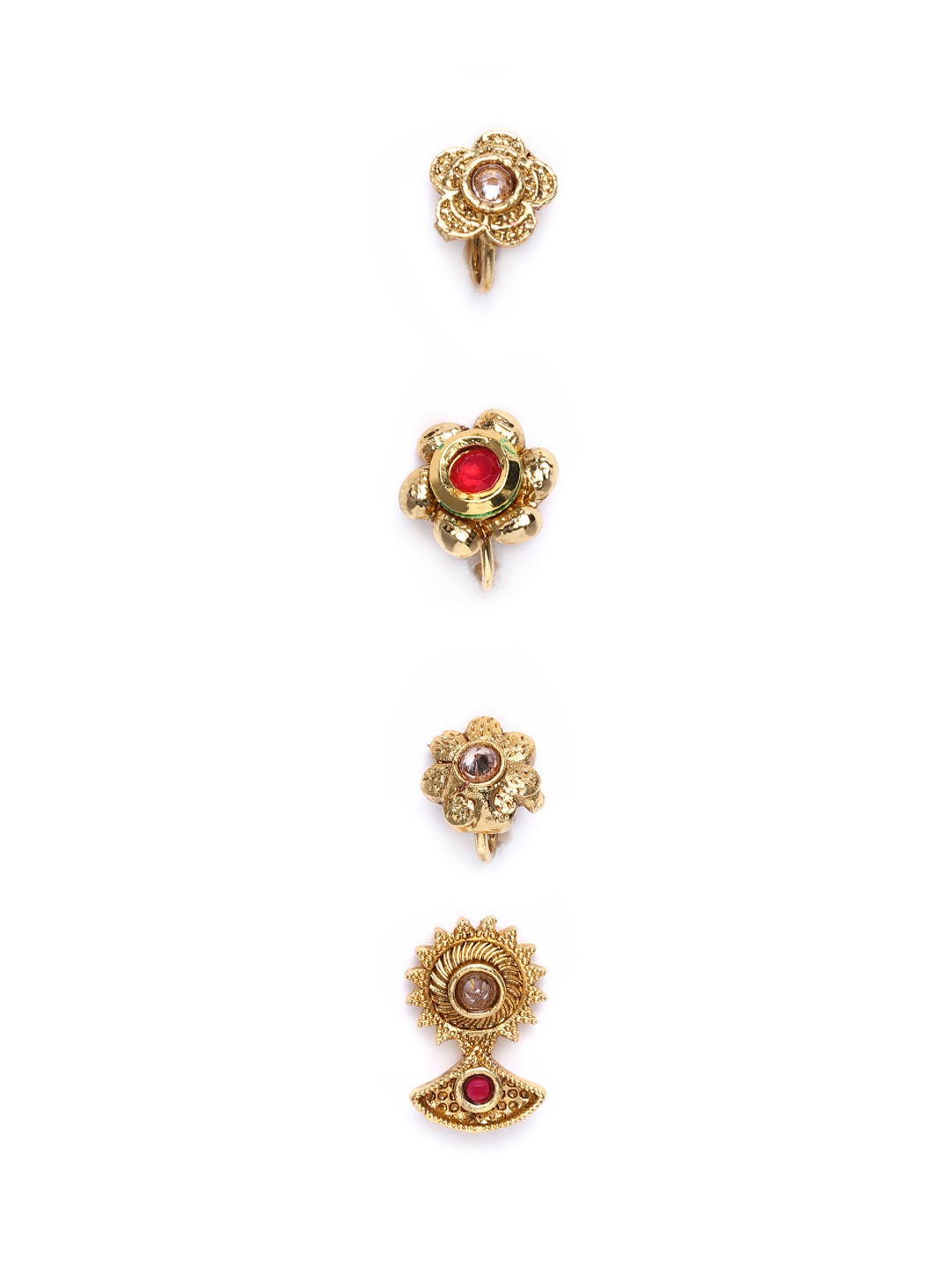 

Zaveri Pearls Set of 4 Antique Gold Plated Nosepins