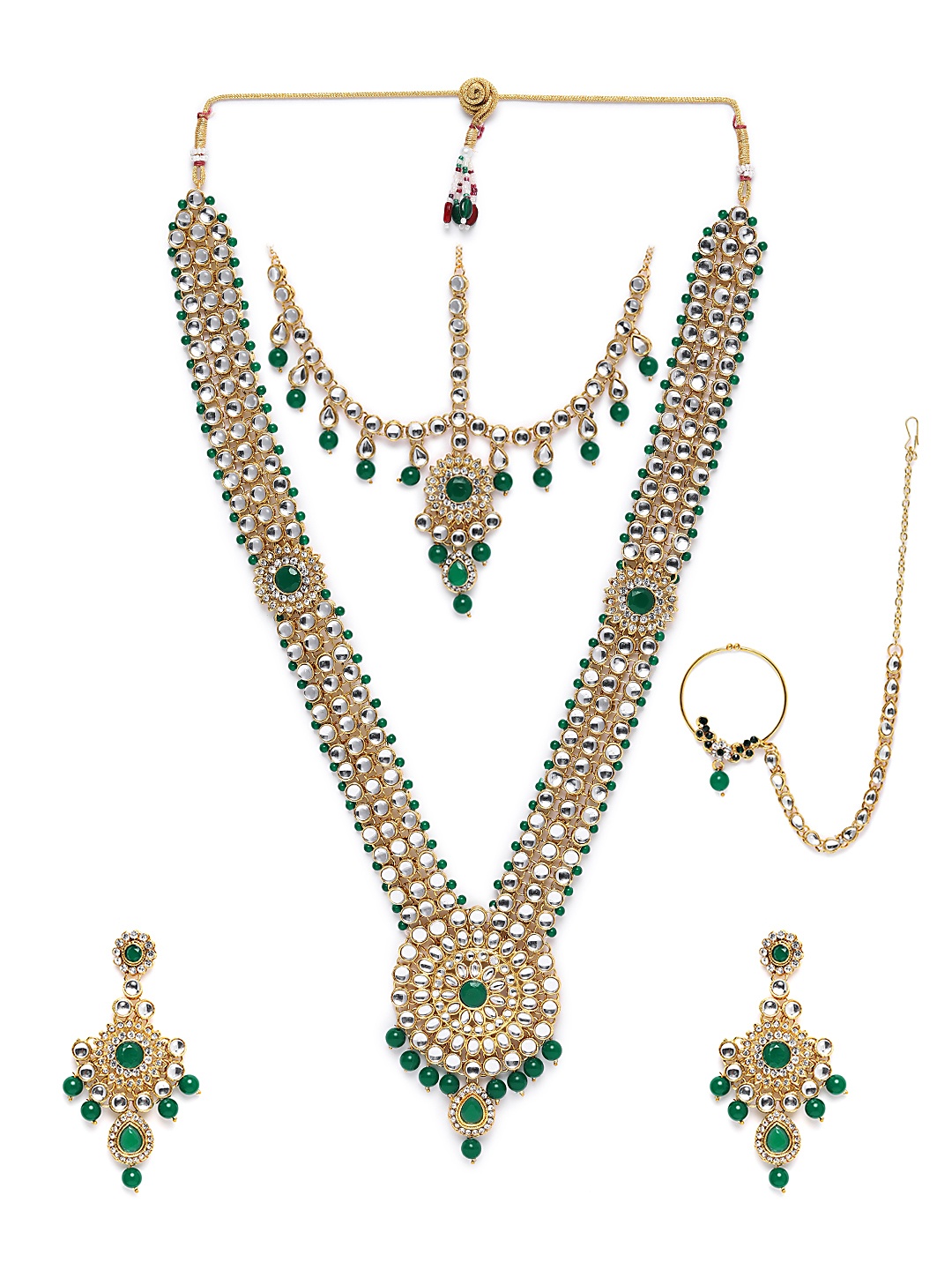 

Zaveri Pearls Green & White Gold-Plated Kundan Studded Jewellery Set