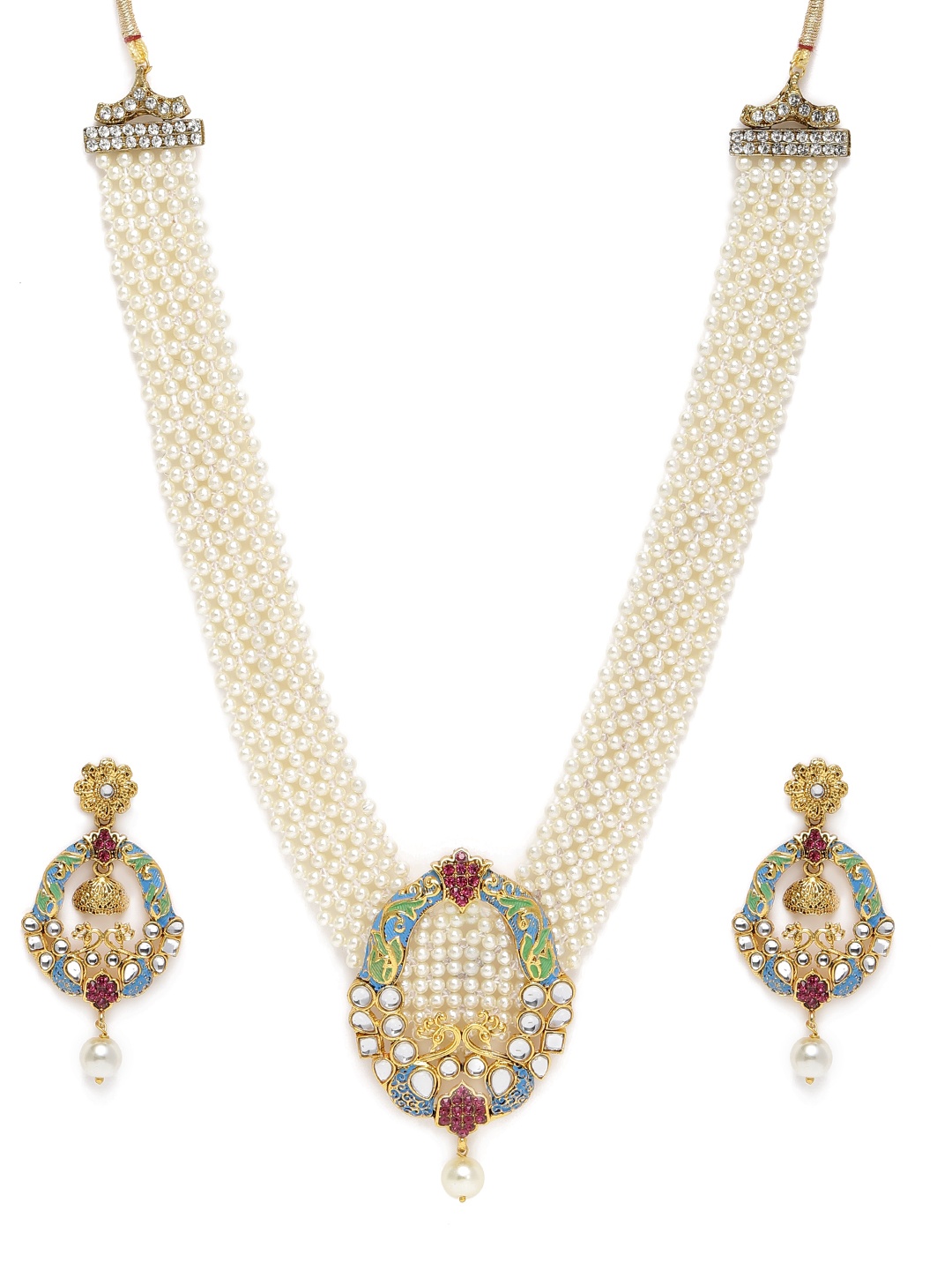 

Zaveri Pearls Multicoloured Gold-Plated Pearl Studded Jewellery Set, Multi