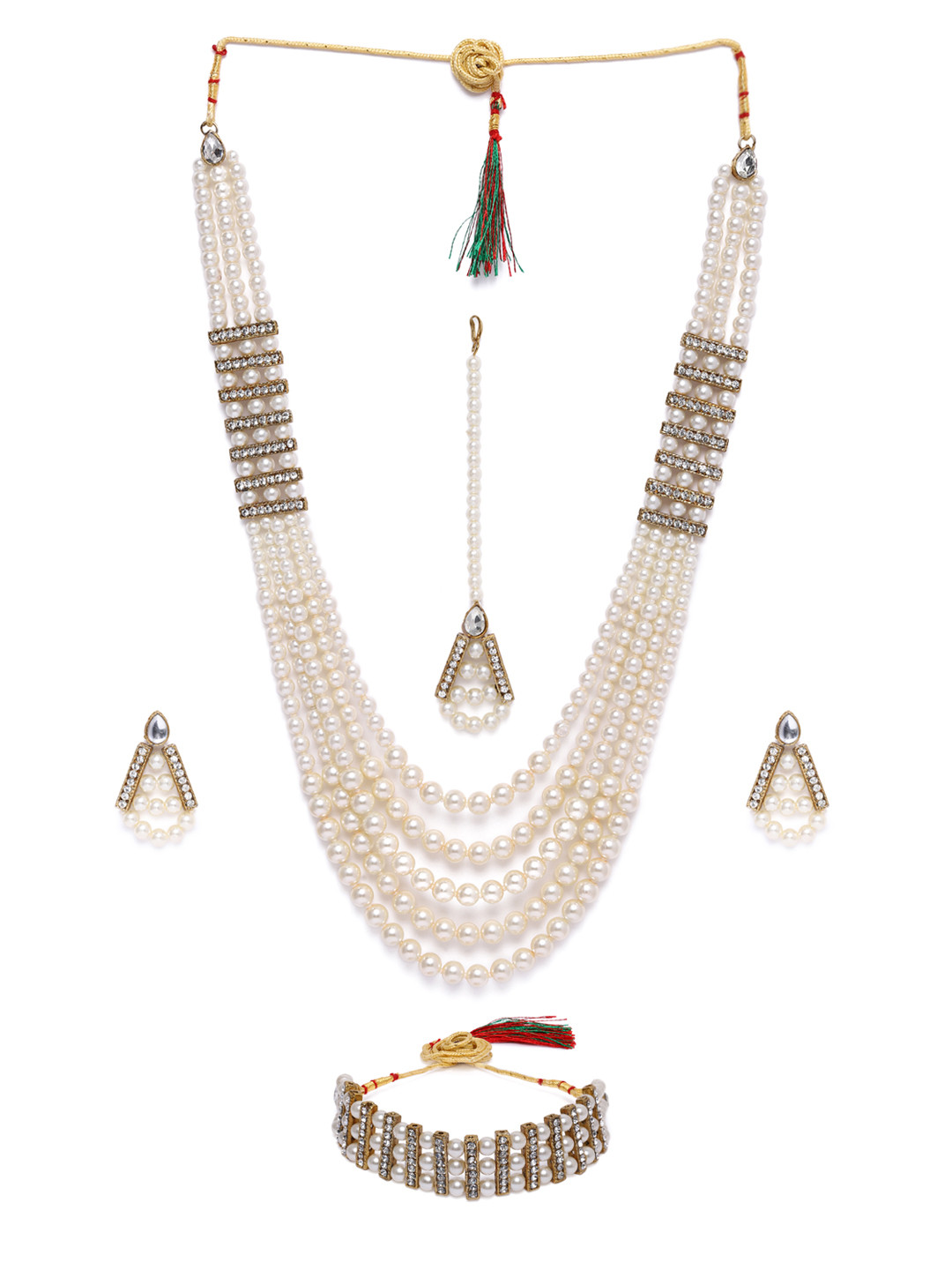 

Zaveri Pearls White & Gold-Plated Pearl Studded Jewellery Set
