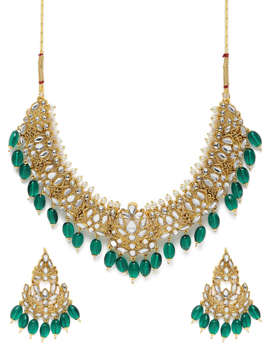 

Zaveri Pearls White & Green Gold-Plated Kundan Jewellery Set