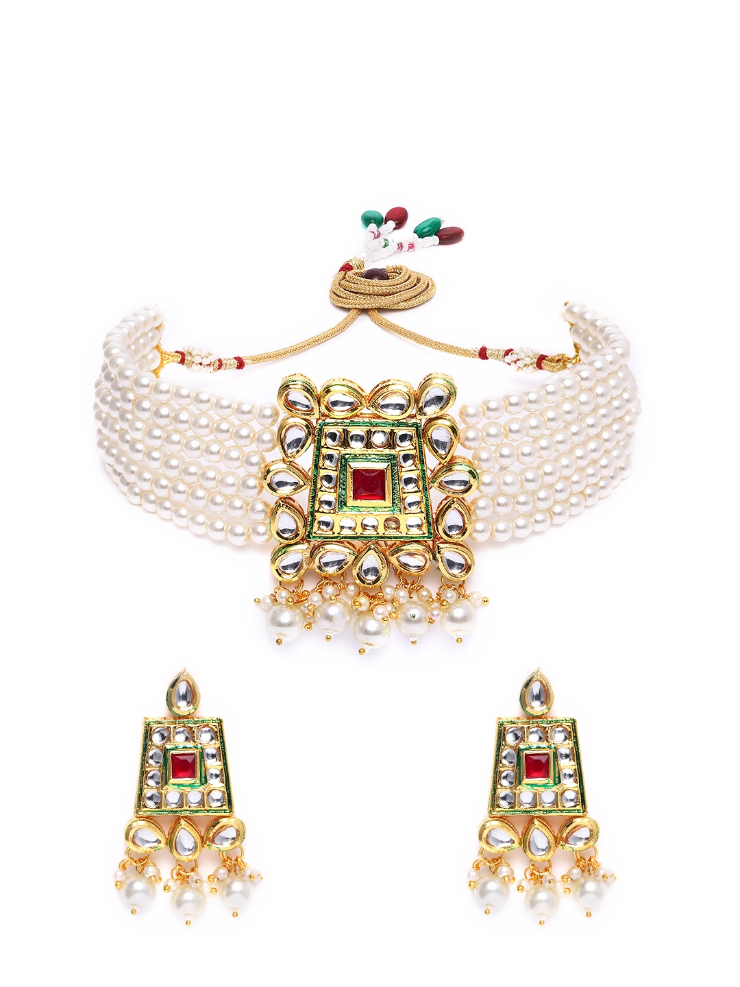 

Zaveri Pearls Gold Toned Pearls & Kundan Ethnic Jewellery Set