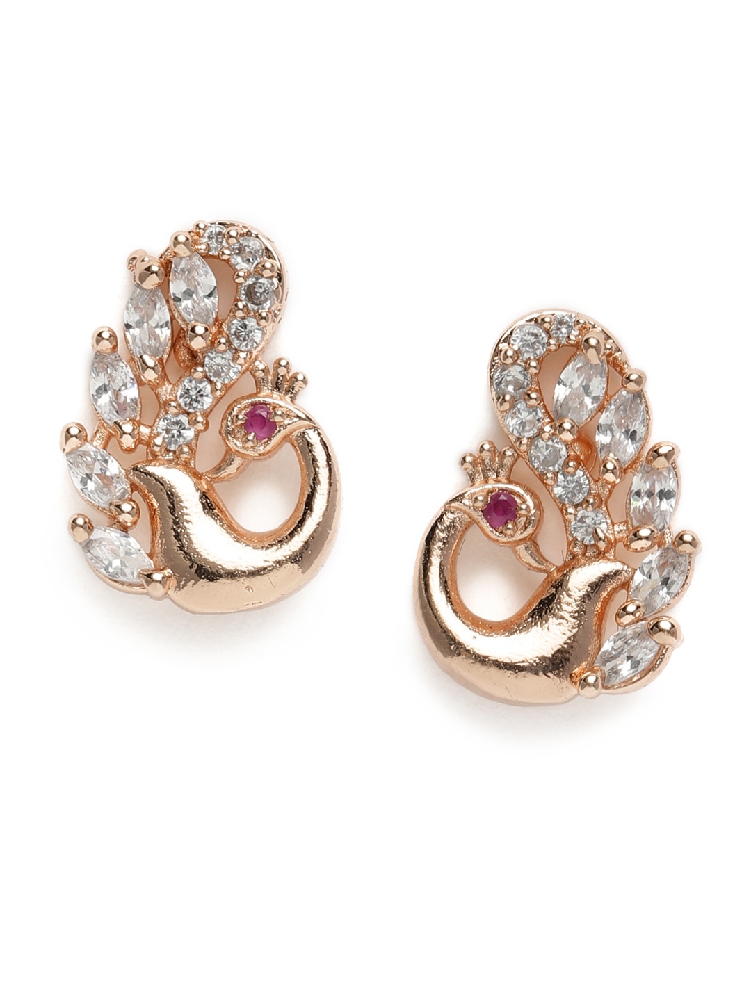 

Zaveri Pearls Rose Gold Peacock Shaped Contemporary Studs