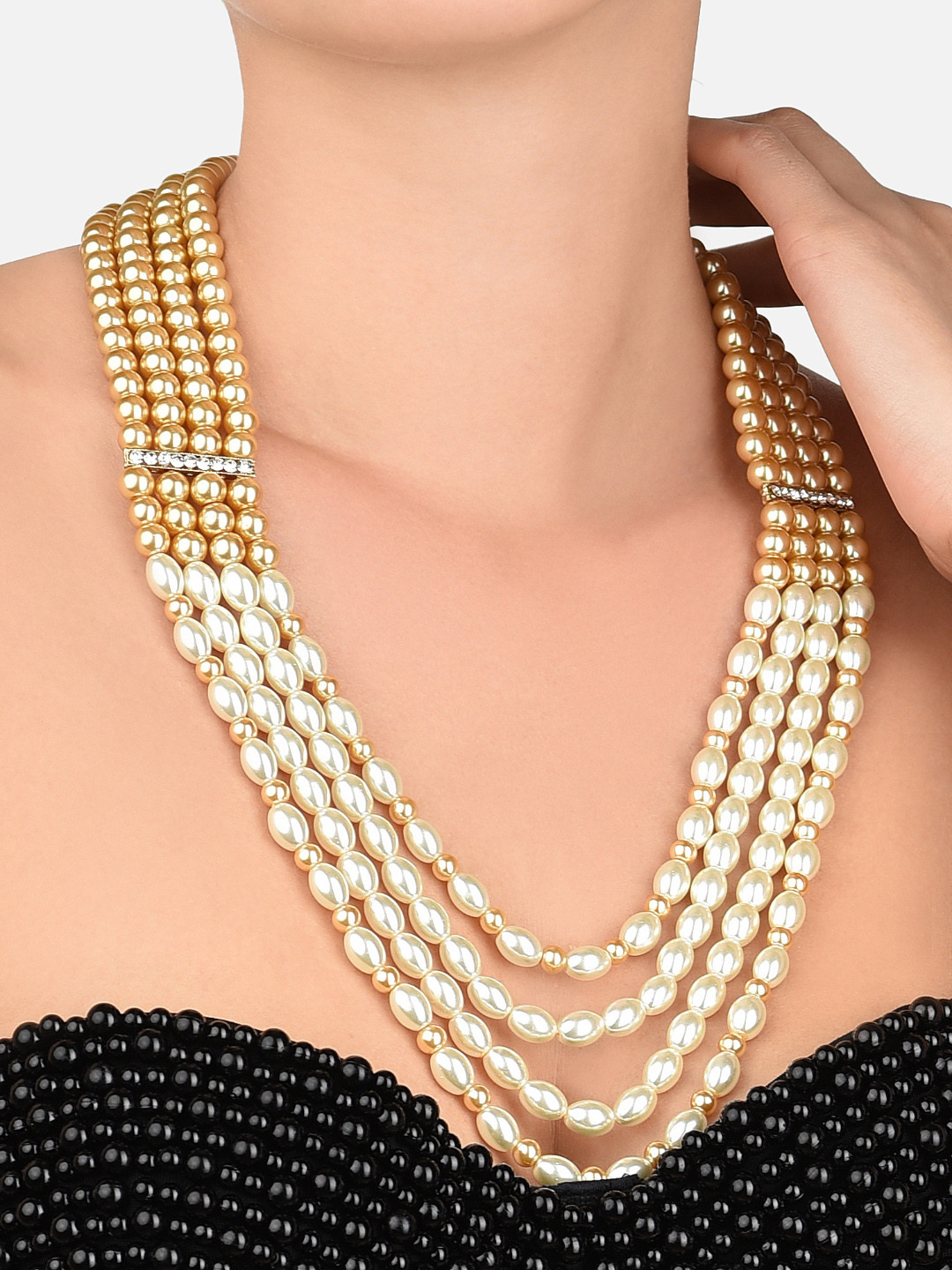 

Zaveri Pearls Men Bronze-Toned & White Gold-Plated Faux Pearls Traditional Royal Necklace