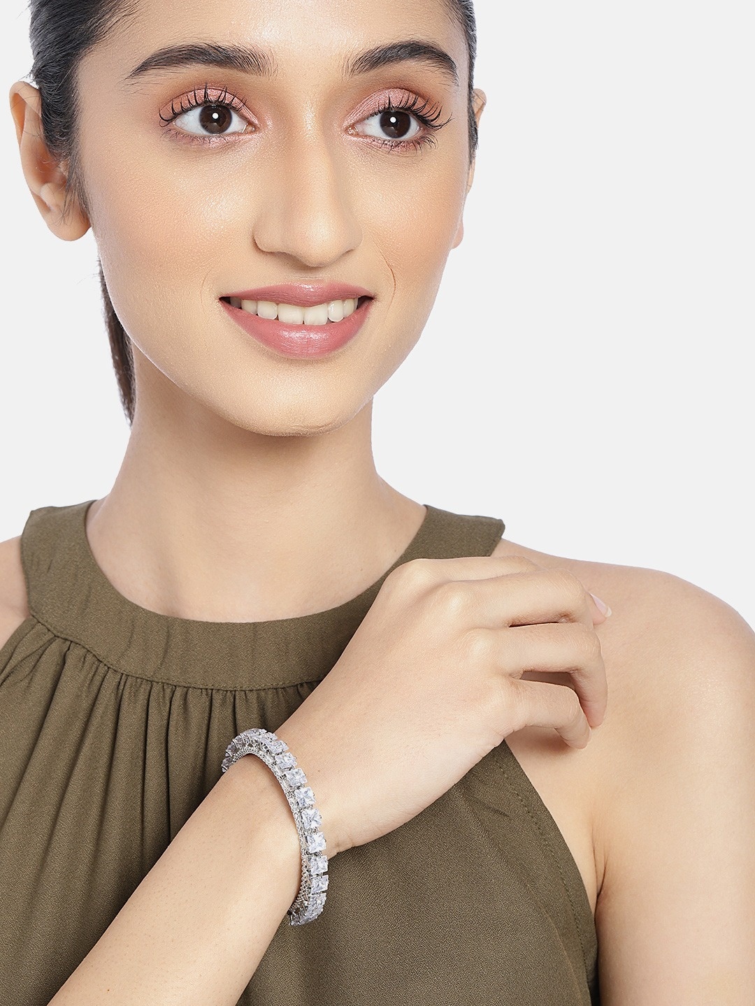 

Zaveri Pearls Silver-Toned Party Bling Kada Bracelet