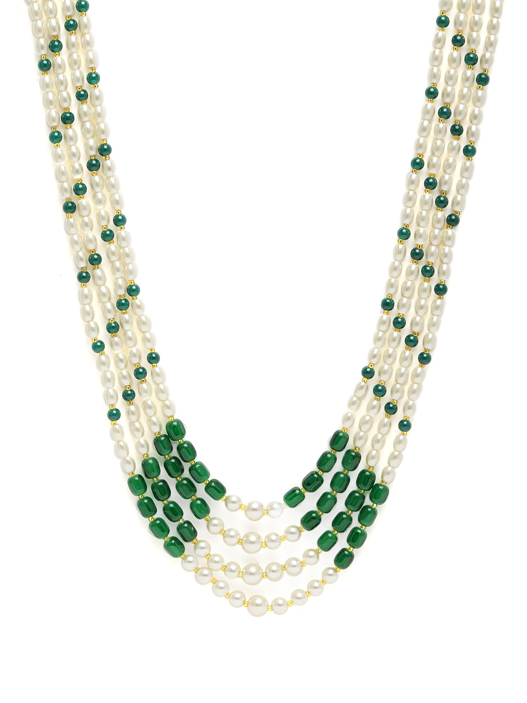 

Zaveri Pearls Men White & Green Gold-Plated Traditional Royal Layered Faux Pearls Necklace