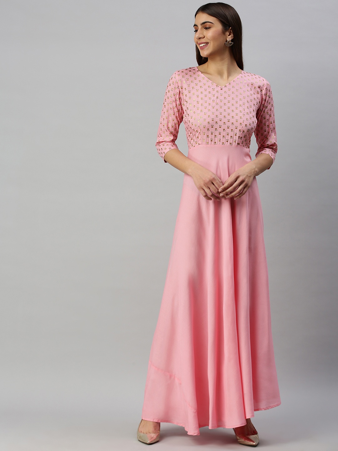 

Swishchick Women Pink & Yellow Printed Fit and Flare Dress