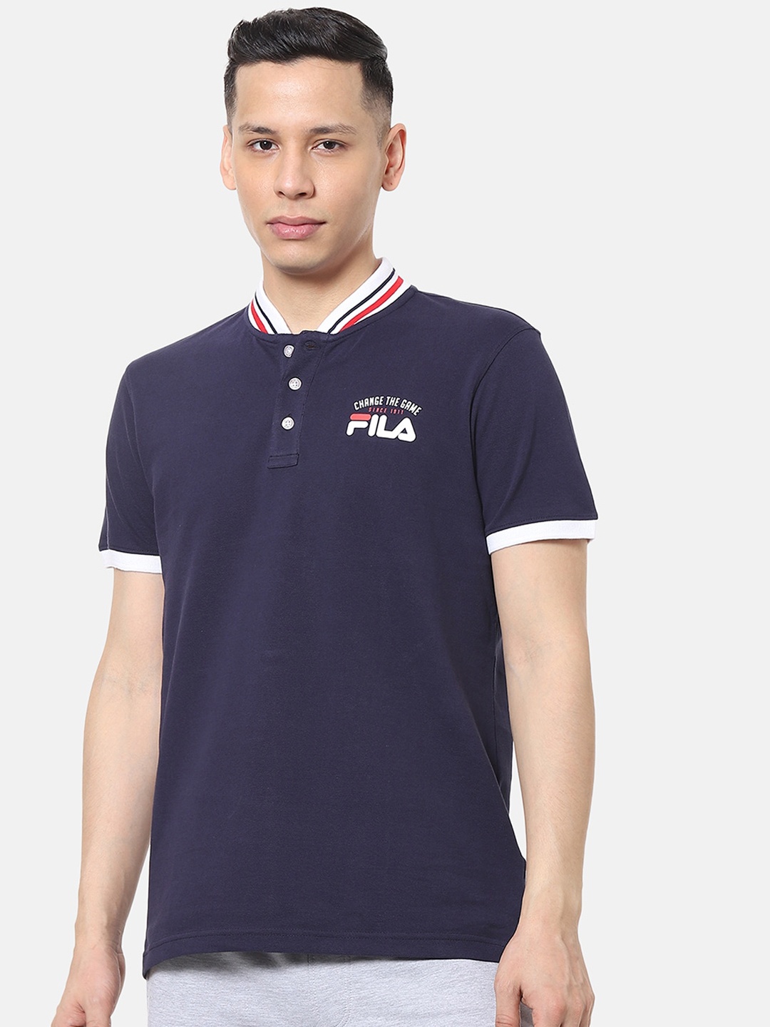 

FILA Men Navy Blue Solid Polo Collar T-shirt