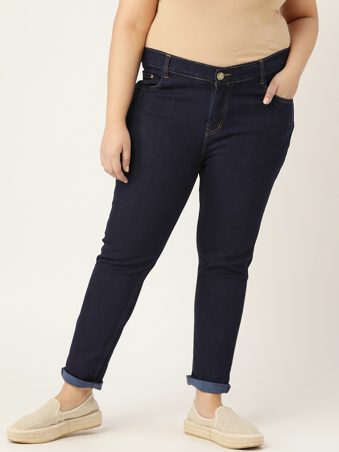 

PARIS HAMILTON Women Plus Size Navy Blue Slim Fit High-Rise Stretchable Jeans