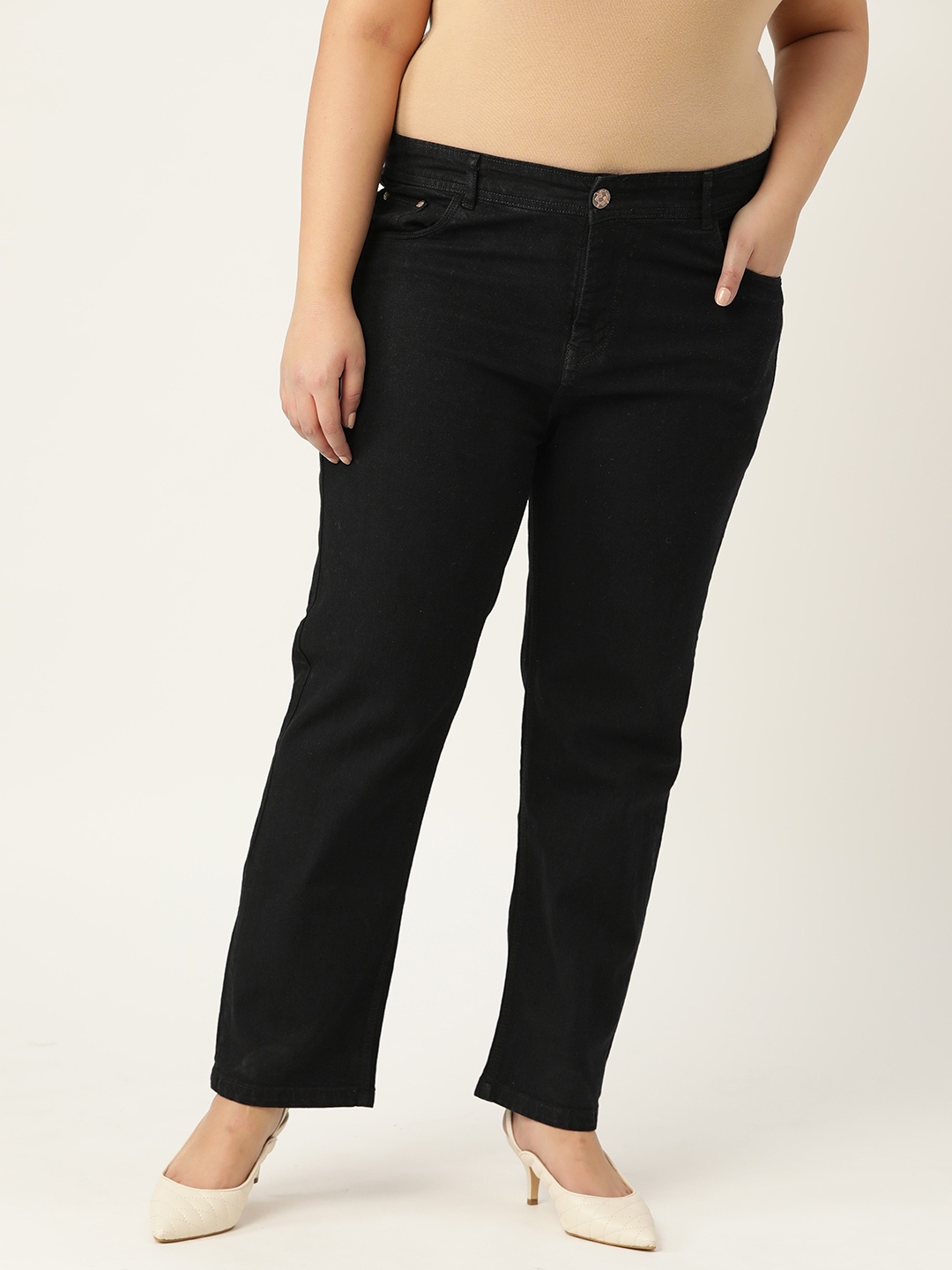

PARIS HAMILTON Women Black Boyfriend Fit High-Rise Stretchable Jeans