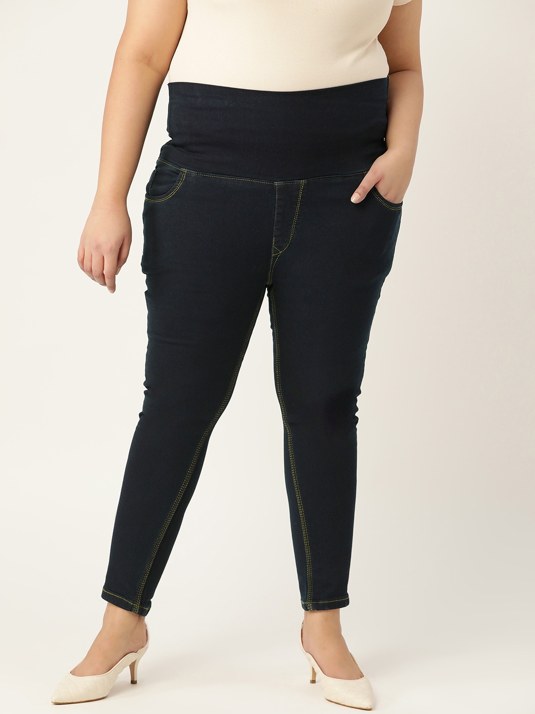 

PARIS HAMILTON Women Plus Size Navy Blue Solid High-Waist Jeggings
