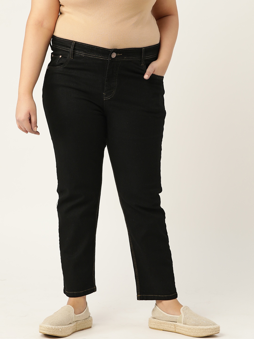 PARIS HAMILTON Women Black Boyfriend Fit High-Rise Stretchable Jeans